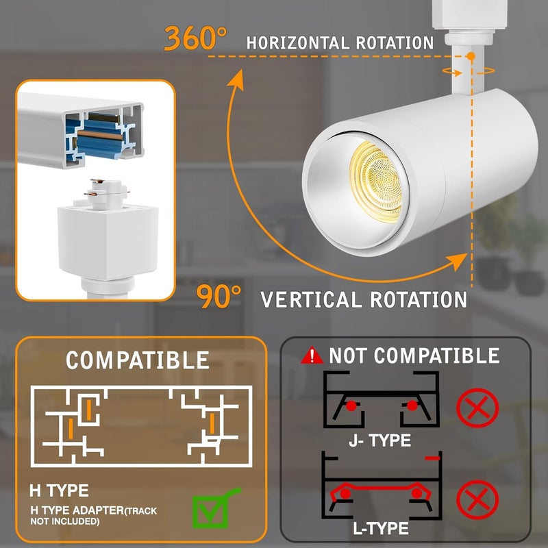 CoziTech 【2025 Upgraded】Zoomable 12W LED Track Light Head Dimmable H Track Lighting Remote Control Bright Ceiling Spotlight Fixtures for Kitchen Dining Room 2700K-6500K 15°~60° CRI90 1200lm White 6 Pack - Image 5